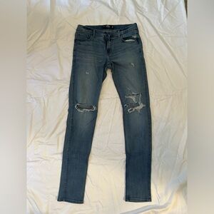 Mens Hollister Ripped Stacked Skinny jeans Medium wash 32x32